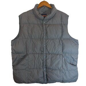 Lands End Down Puffer Vest Mens XL Gray Quilted Snap Front Goose Down
